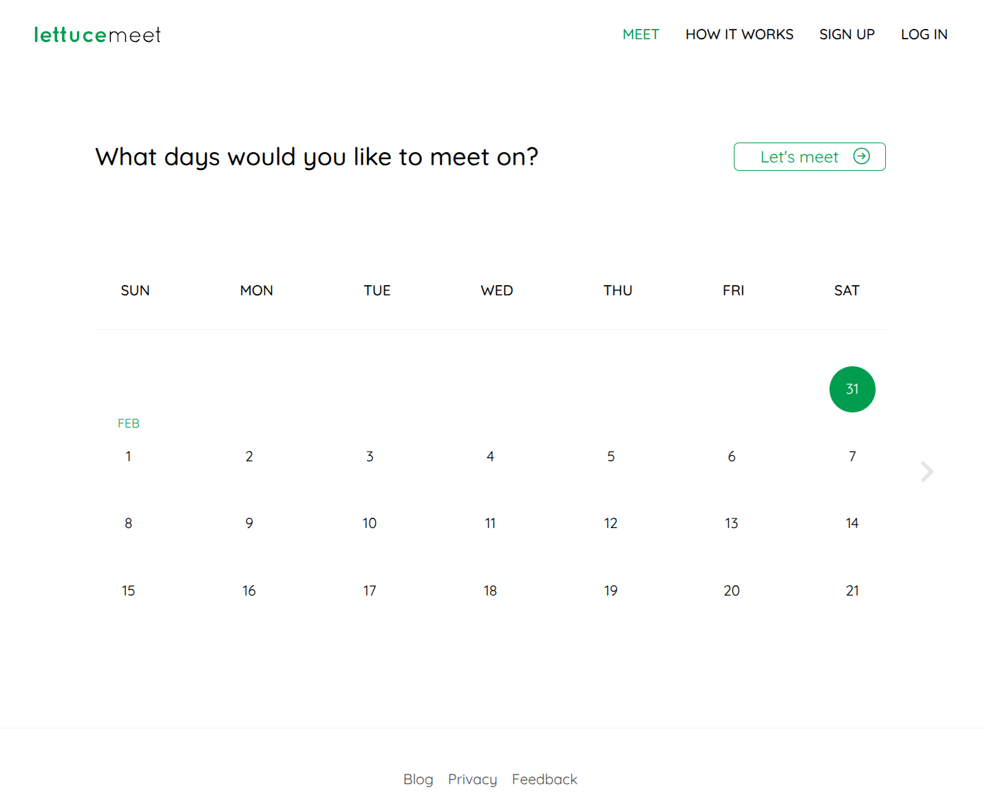 LettuceMeet calendar interface for scheduling