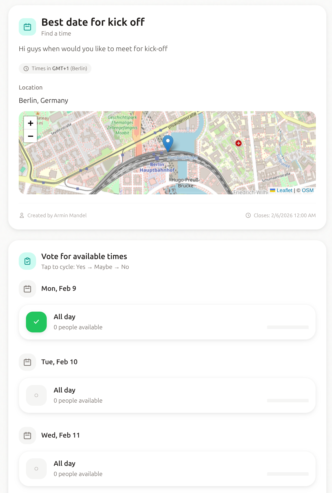 What participants see when voting on a dtElection poll